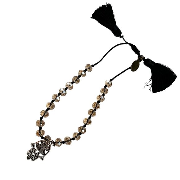 Zacasha Hamsa Hand & Amber Glass Bead Bracelet Hand Knotted Silk Cord Protection - Picture 9 of 10